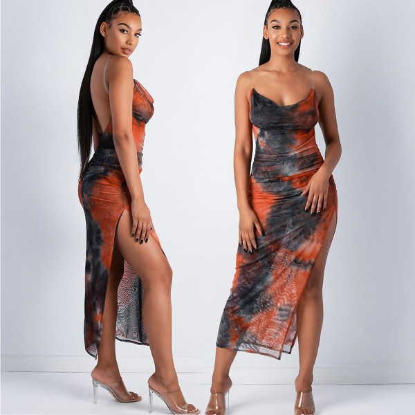 Women's sling strapless tie-dyed dress SH7136