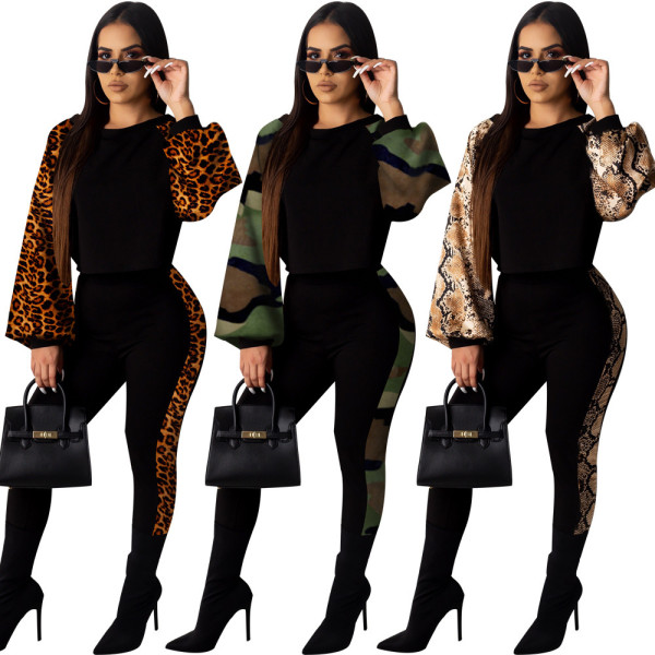 Explosion Models Ladies Two Pieces Printed Splicing Casual Outfits R6250