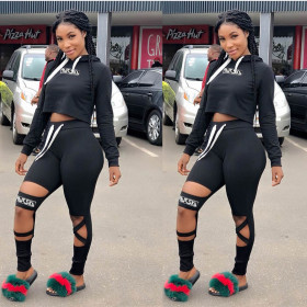 Autumn Women Track Suits Hooded T-Shirt Elastic Pants AMM8064