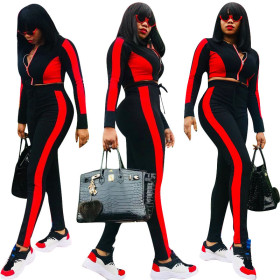 Running Contrast Color Long Style Two-Piece Leisure Suits H1049