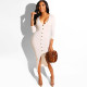 Knit Long Sleeve Waist Dress Sexy Pit Button Dress FD8319