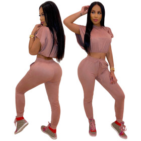 Loose Sleeves Hooded T-Shirt Elastic Sport Slinky Pants ML7214