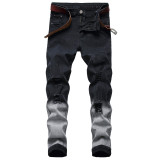 Men's Shattered White Stretch Jeans Black Slim Pants TX1857