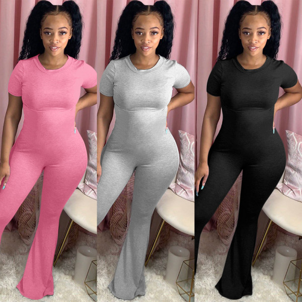 Sexy round neck short sleeve flared pants coveralls nightclub clothes K2014