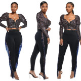 New Design Women Black Tight Pants With Colorful Tassel SN3702