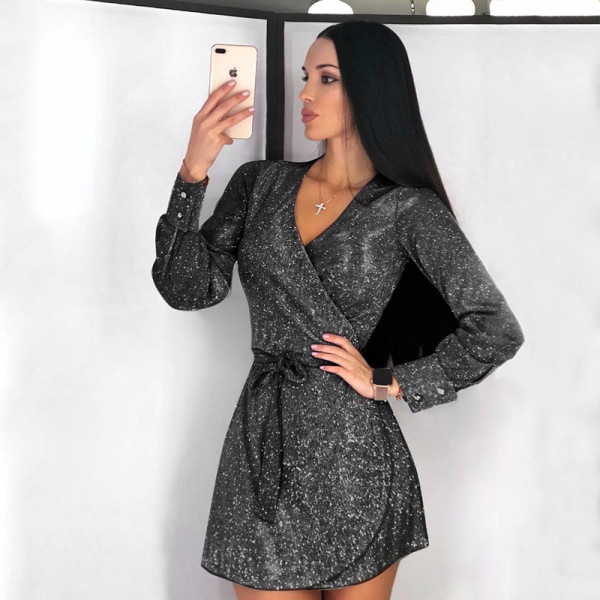 Slim-fit lace-up long-sleeved dress D9A1345K