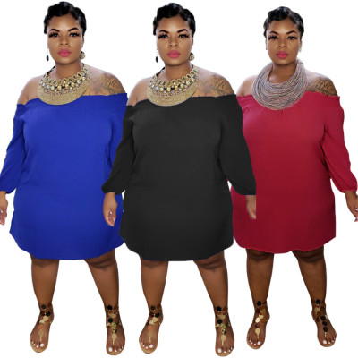 Plus size women's solid color one-shoulder long sleeve dress MA6581