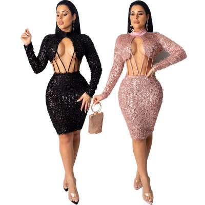 Fur cloth beaded fashion stretch with lining cage mini dress CY8215