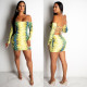 Sexy Backless Snake Printing Off Shoulder Wrap Dress CY1165