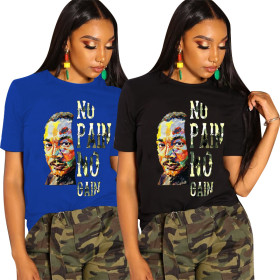 Unique Letters Print Women Top Short Sleeves T-Shirt F8218