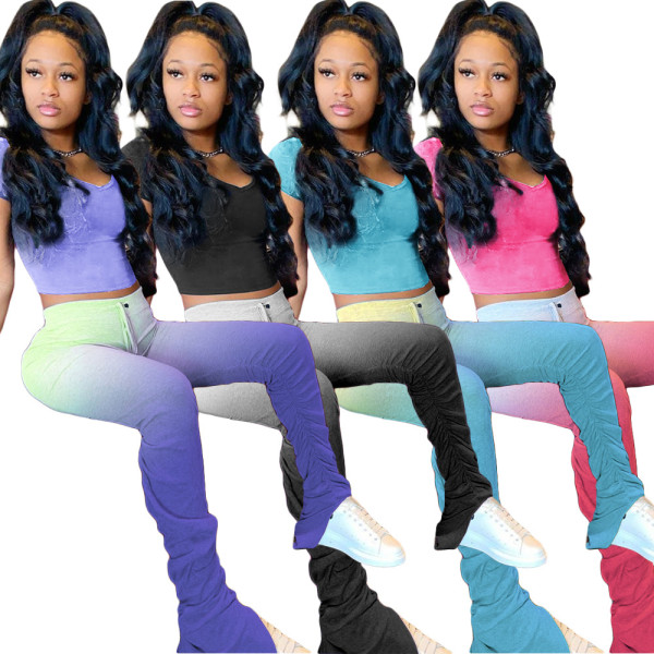 Gradient color hip buttocks pleated split micro-flare pants two-piece suit TK6071