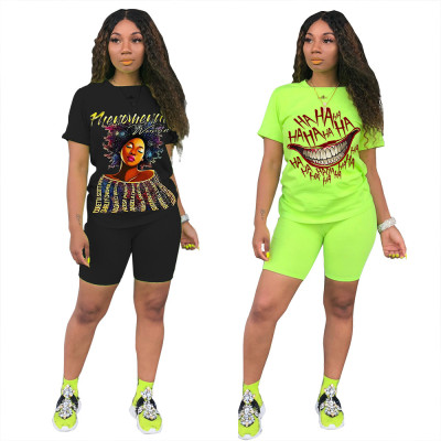 Casual Cartoon Printed Round Neck Short Sleeves Shorts 2 Pcs Sets MA6570