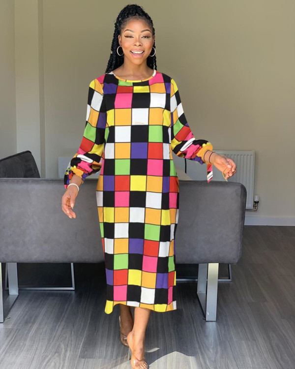 Casual Women Multicolor Checks Long Sleeves Dress HH8890