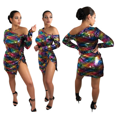 Off Shoulder Sequins Bling Bling Mini Dress ALS061