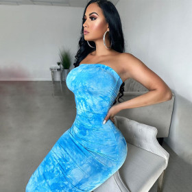 Tube top sexy women's printed collar dress D031817A