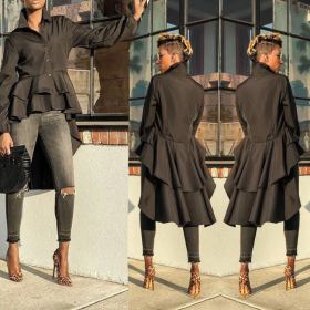 Women Ruffle Overlay Long Sleeves Shirts MR160