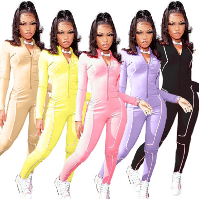 Womens individuality line stitching sports fitness jumpsuit QZ4318