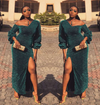 Sexy Split Perspective Oblique Shoulder Long Dress D8227