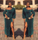 Sexy Split Perspective Oblique Shoulder Long Dress D8227