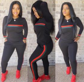 Long Sleeves Women Plus Size Set Black H1050