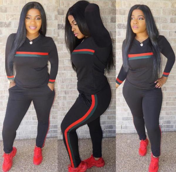 Long Sleeves Women Plus Size Set Black H1050