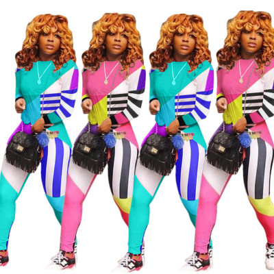 Street Style Long Sleeves Colors Patchwork Leisure Suits BLX7337