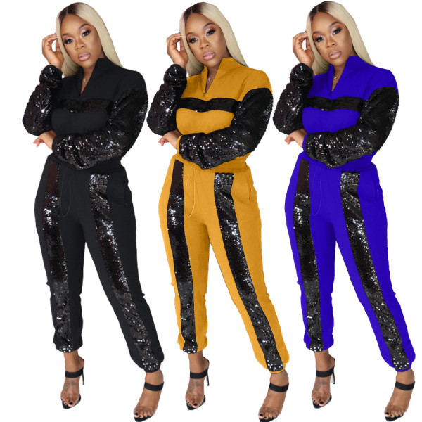 Long Style Winter Streetwear Sequin Patchwork Hiking Outfits DN8353