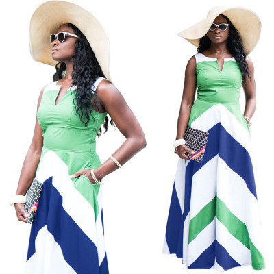 Trendy Ladies Stripe Comfy Sleeveless Maxi Dress SMR9215