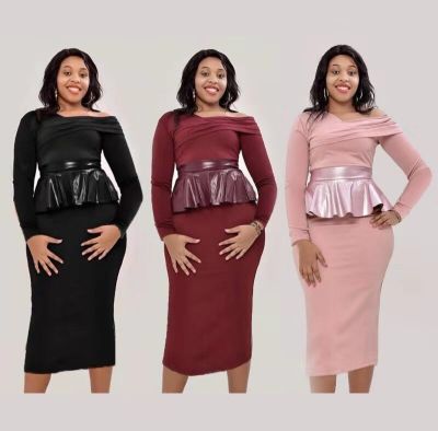 Strapless leather skirt stitching sexy plus size dress AM342-2
