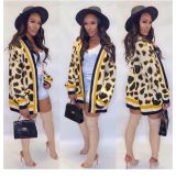 Loose Cardigan Leopard Print Mature Women Knitting Long Coat MD288