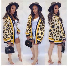 Loose Cardigan Leopard Print Mature Women Knitting Long Coat MD288