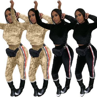 Hoodie Tops Velvet Pants Sports Two Pieces Sets AMM8080