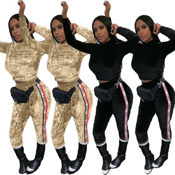 Hoodie Tops Velvet Pants Sports Two Pieces Sets AMM8080