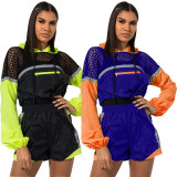 Patchwork Mesh Short Sports Sets Outfits QZ5241