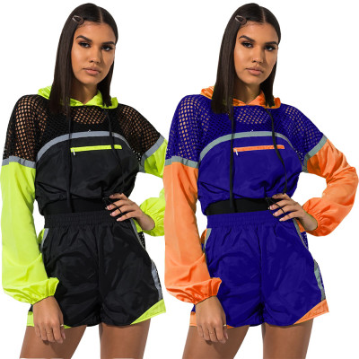 Patchwork Mesh Short Sports Sets Outfits QZ5241