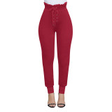 Trendy Elastic Solid Color High Waist Skinny Pants XY1857