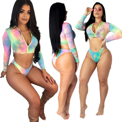 Latest Gradient Swimsuit Long Sleeve Top Bodycon Panty QQM3677