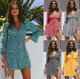 New Design Women Floral Print V Neck Sweet Dress QZ8014