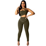 Irregular Tight Solid Color Jumpsuit With Waist Chain W8185