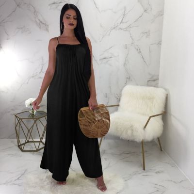 Women Loose Plain Color Wide Leg Pants Jumpsuit LD8091