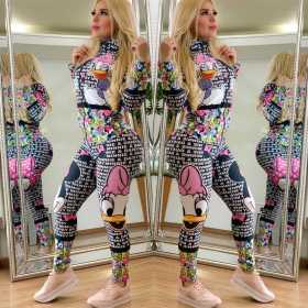 Lovely Multicolor Bodycon Cartoon Printed Long Jumpsuit HHM6162