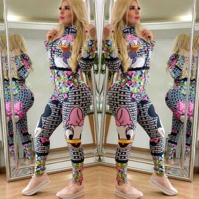 Lovely Multicolor Bodycon Cartoon Printed Long Jumpsuit HHM6162