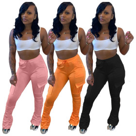 Casual cotton blended skinny trousers flared mid-waist casual pants H1542