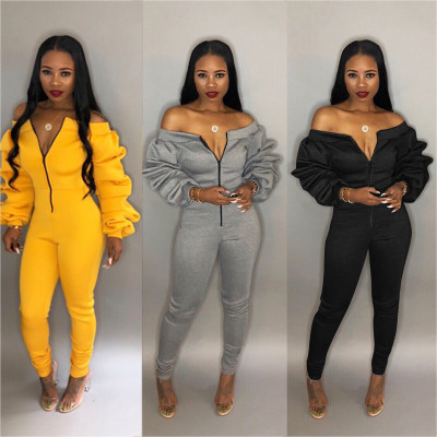 Fashion Dew Shoulder Heap Sleeve Bodycon Jumpsuit CM277