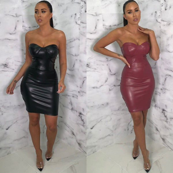 Sexy wrapped chest zipper slim dress nightclub dress FX150