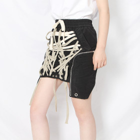 Fashion Solid Color Irregular Drawstring Mini A-Line Skirt TSK25513