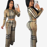 Leisure Checks Suits Long Sleeve T-Shirt Straight Trousers ORY5057