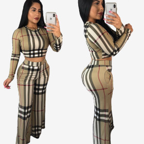 Leisure Checks Suits Long Sleeve T-Shirt Straight Trousers ORY5057