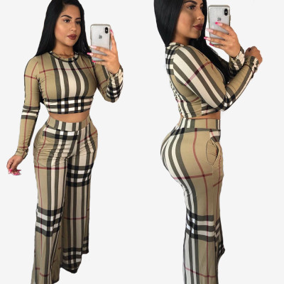 Leisure Checks Suits Long Sleeve T-Shirt Straight Trousers ORY5057