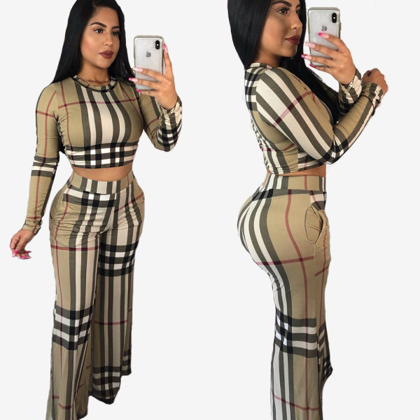 Leisure Checks Suits Long Sleeve T-Shirt Straight Trousers ORY5057